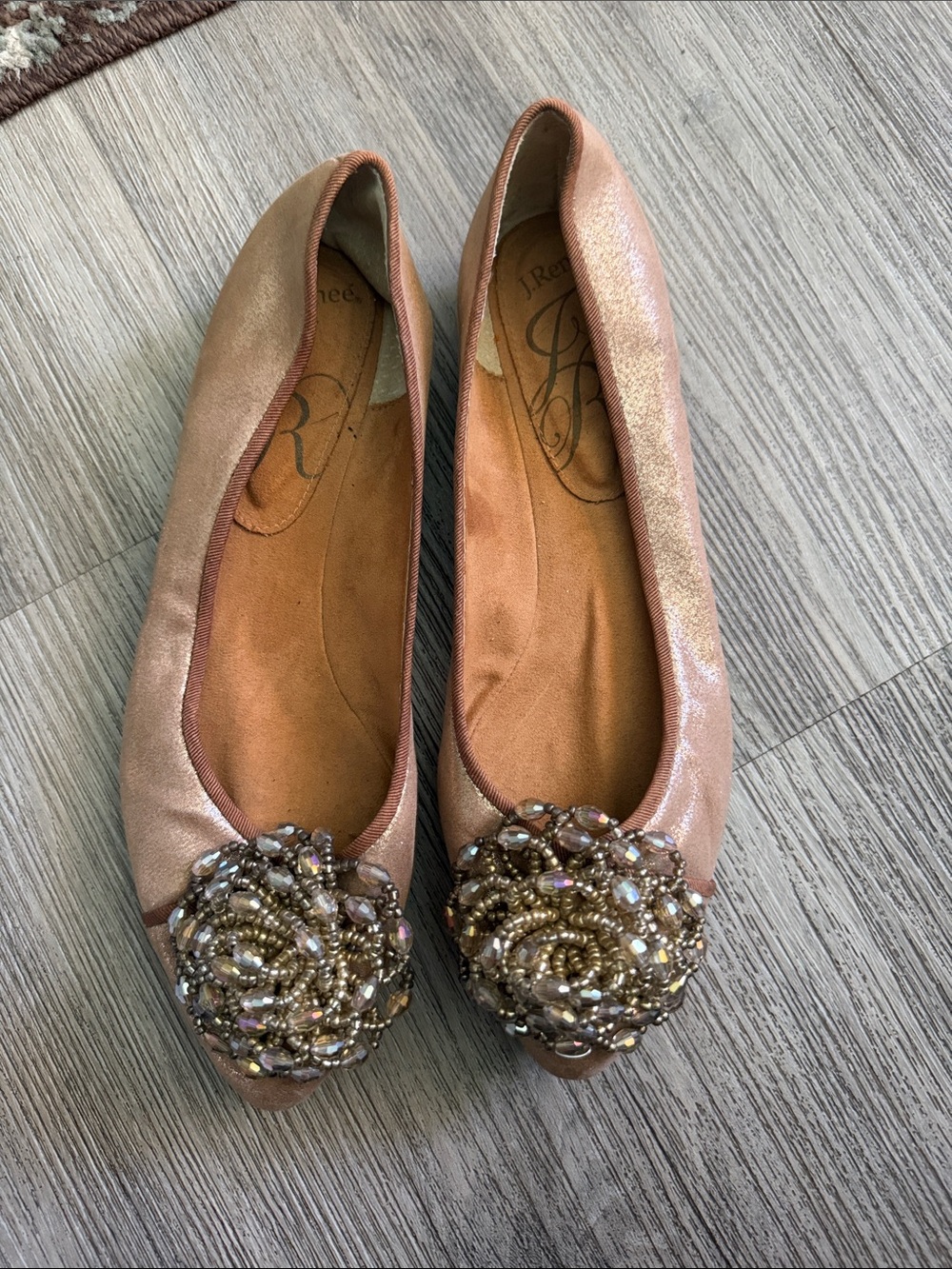 J.Renee Rose Gold Beaded Floral Ballet Flats
